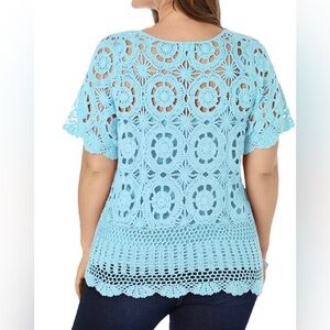 ROAMANS Women’s Plus Size Blue Crochet Sweater Top Beach Cover Size 2X 26/28